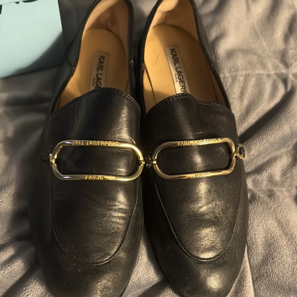 Karl Lagerfeld Black Leather Women’s Loafers leather upper and sole